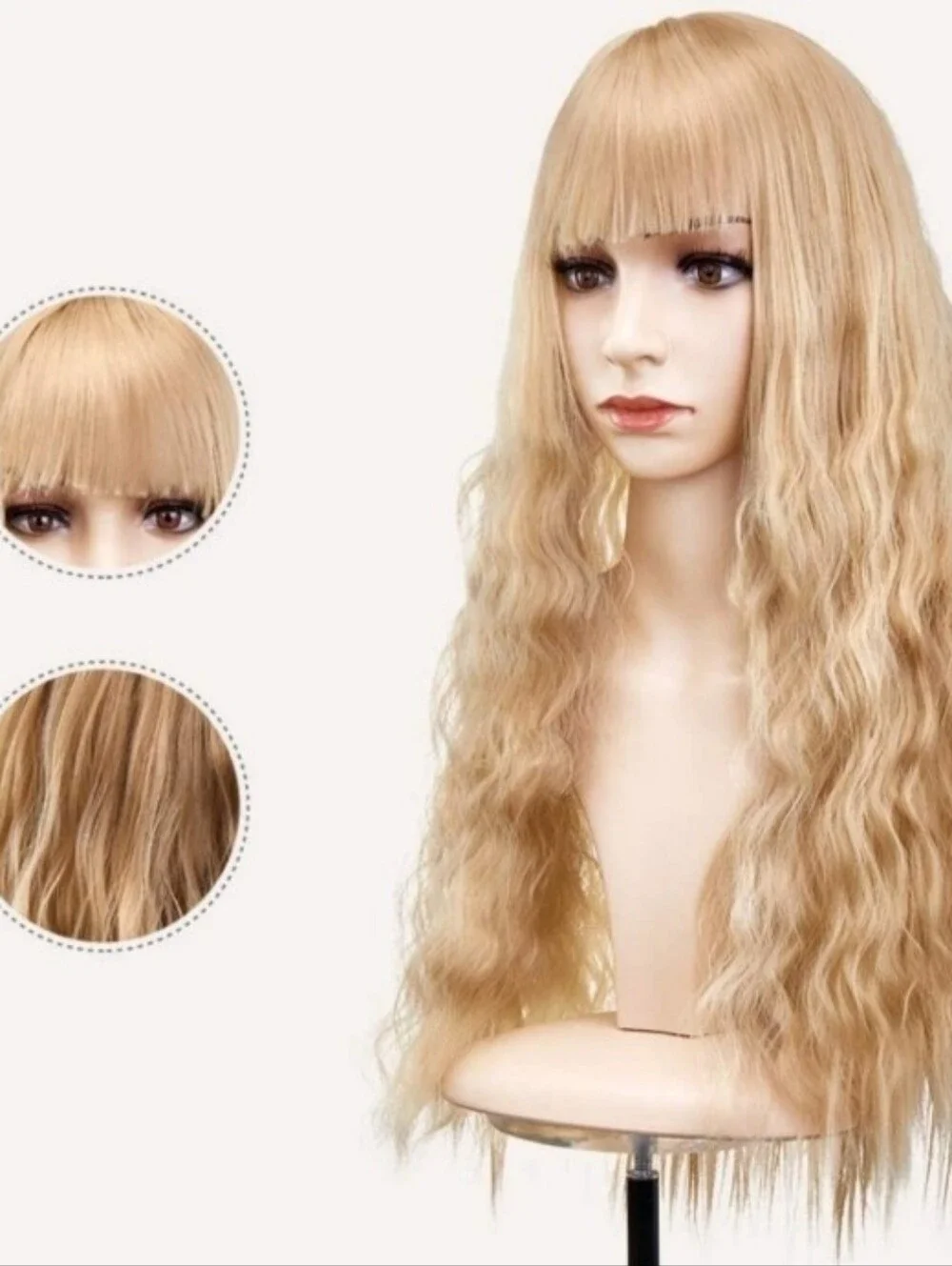 Long Wavy Fringe Wig in Light Blonde with Full Bangs